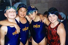 Paly's runner-up 10-and-under Medley Relay team of (left to right) Olivia Kirkpatrick, Catherine Wang, Rachel Jaffe and Mackenzie Leake.