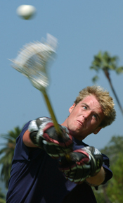 Local lacrosse player Will Danielson shows concentration while he practices at the Palisades Recreation Center in preparation for his freshman season at Syracuse.