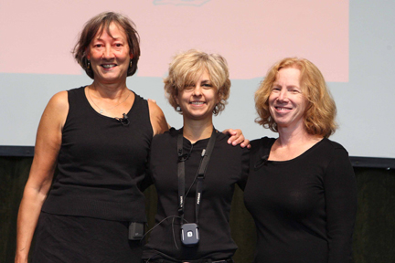 Newbery award-winning authors Sharon Creech (left) and Kate DiCamillo (center), and their editor Joanna Cotler read portions of 