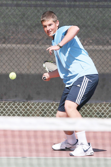 Spencer Pekar gets ready to rip a forehand winner during Monday's 7-0 Western League victory over Venice.