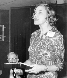 Betty Ticho, shown here testifying about epilepsy at a meeting in Washington, D.C.