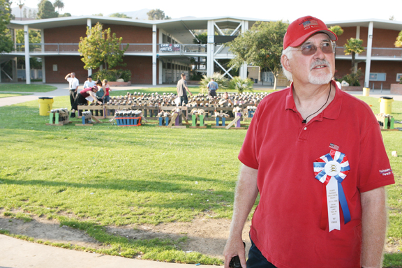 Rich Wilken at the Palisades High School quad after winning his fight to have the community's 2008 Fourth of July fireworks show at that location.